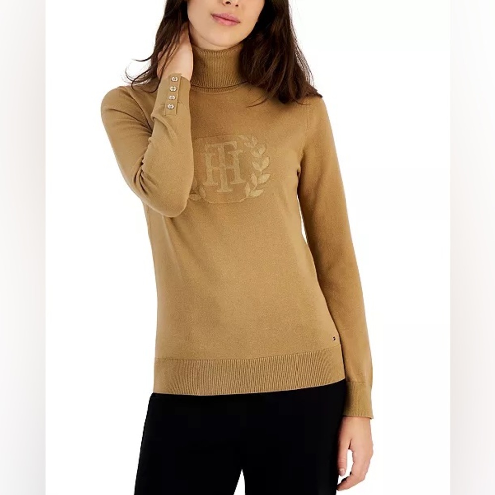 Tommy Hilfiger Camel Turtleneck with Logo Crest